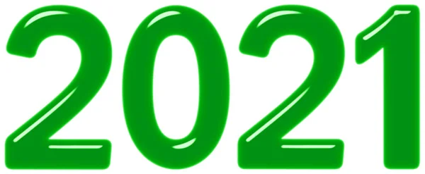 Felirat 2021 Zöld Üveg Vagy Műanyag Elszigetelt Fehér Háttér Render — Stock Fotó