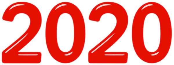 Inscrição 2020 Vidro Vermelho Plástico Isolado Fundo Branco Renderização — Fotografia de Stock