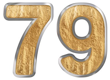 Beyaz arka plan üzerinde 3d render izole rakamı 79, yetmiş dokuz,