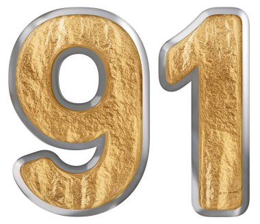 Rakamı 91, doksan bir, beyaz arka plan üzerinde 3d render izole