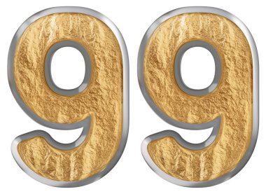 Sayı 99, doksan dokuz, beyaz arka plan üzerinde 3d render izole