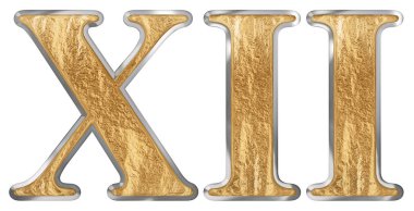 Romen rakamı XII, duodecim, 12, on iki, beyaz arka plan üzerinde 3d render izole