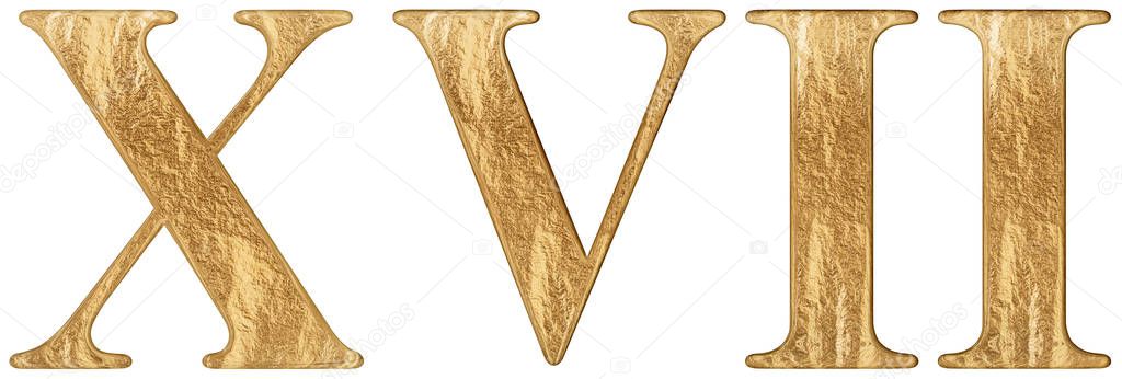 Roman numeral XVII, septendecim, 17, seventeen, isolated on white background, 3d render