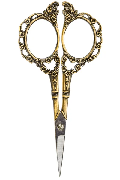 Scissors Curly Handles Gold Isolated White Background — Stock Photo, Image