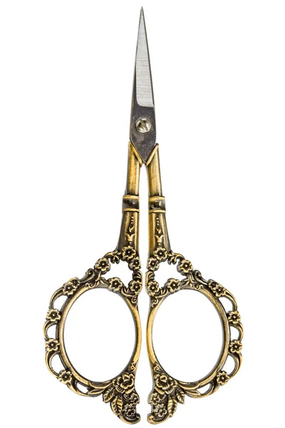 Scissors Curly Handles Gold Isolated White Background — Stock Photo, Image