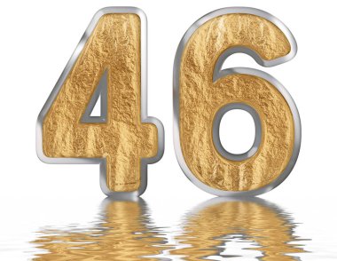 Sayı 46, kırk altı, izole beyaz, su yüzeyine yansıyan 3d render