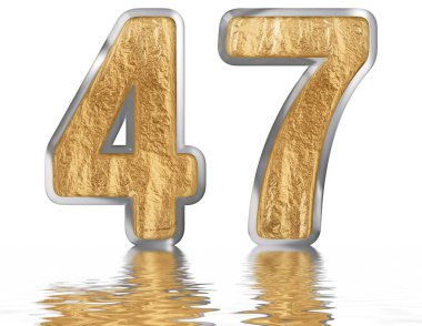 Sayı 47, kırk yedi, izole beyaz, su yüzeyine yansıyan 3d render