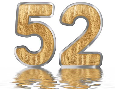 Rakamı 52, elli iki, izole beyaz, su yüzeyine yansıyan 3d render