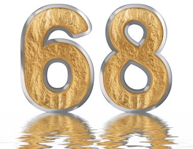 Rakamı 68, altmış sekiz, izole beyaz, su yüzeyine yansıyan 3d render