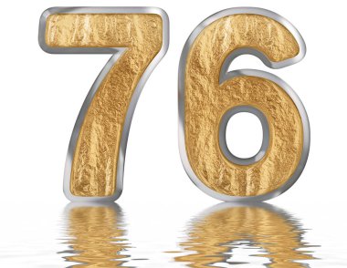 Rakamı 76, yetmiş altı, izole beyaz, su yüzeyine yansıyan 3d render
