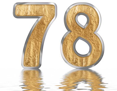 Sayı 78, yetmiş sekiz, izole beyaz, su yüzeyine yansıyan 3d render