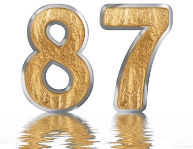 Rakamı 87, seksen yedi, izole beyaz, su yüzeyine yansıyan 3d render