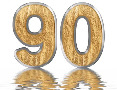 Rakamı 90, 90, su yüzeyine yansıyan beyaz izole 3d render