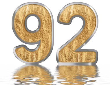 Rakamı 92, doksan iki, izole beyaz, su yüzeyine yansıyan 3d render