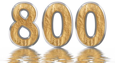 Rakamı 800, sekiz yüz, izole beyaz, su yüzeyine yansıyan 3d render