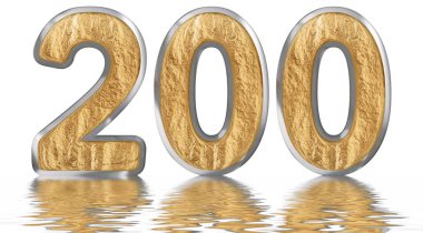 Rakamı 200, iki yüz, izole beyaz, su yüzeyine yansıyan 3d render
