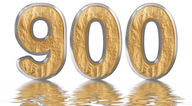 Rakamı 900, dokuz yüz, izole beyaz, su yüzeyine yansıyan 3d render