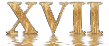 Rakamı 17, on yedi, su üzerinde yansıyan yüzey, izole üzerinde beyaz, 3d render