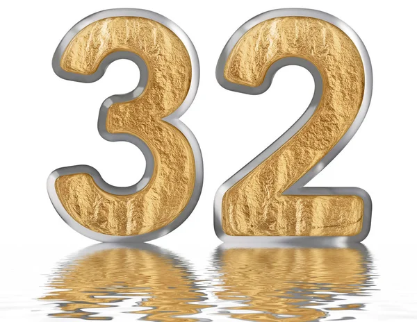 Numeral Thirty Two Reflected Water Surface Isolated White Render — Stock Photo, Image
