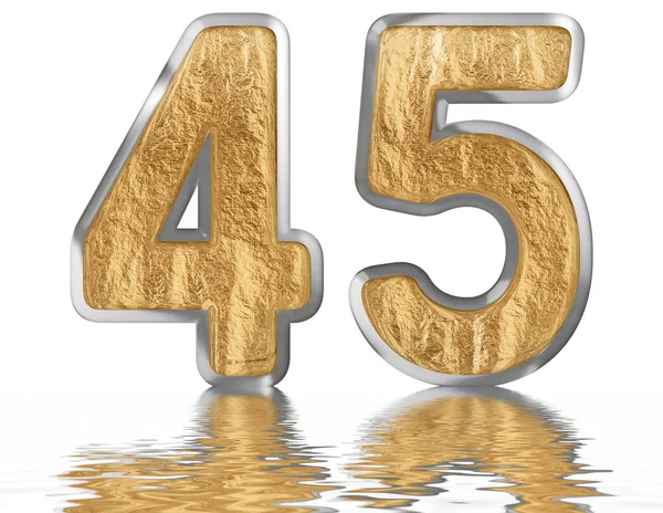 Numeral Forty Five Reflected Water Surface Isolated White Render — Stock Photo, Image