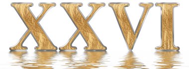 Sayı 26, yirmi altı, izole beyaz, su yüzeyine yansıyan 3d render