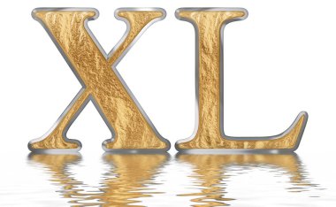 Rakamı 40, kırk, su üzerinde yansıyan yüzey, izole üzerinde beyaz, 3d render