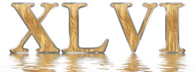 Sayı 46, kırk altı, izole beyaz, su yüzeyine yansıyan 3d render