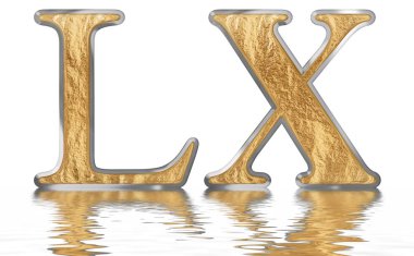 Rakamı 60, altmış, altmış, su üzerinde yansıyan yüzey, izole üzerinde beyaz, 3d render