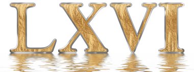 Rakamı 66, altmış altı, izole beyaz, su yüzeyine yansıyan 3d render