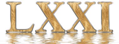 Rakamı 71, yetmiş bir, izole beyaz, su yüzeyine yansıyan 3d render