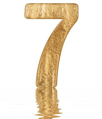 Rakamı 7, yedi, su üzerinde yansıyan yüzey, izole üzerinde beyaz, 3d render