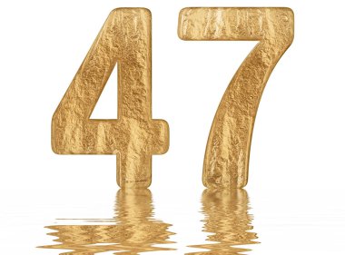 Sayı 47, kırk yedi, izole beyaz, su yüzeyine yansıyan 3d render
