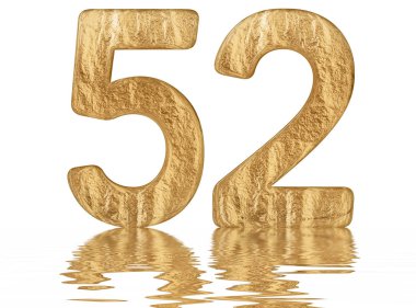 Rakamı 52, elli iki, izole beyaz, su yüzeyine yansıyan 3d render