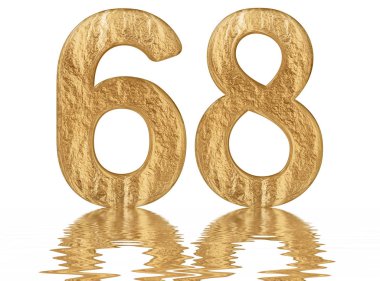 Rakamı 68, altmış sekiz, izole beyaz, su yüzeyine yansıyan 3d render