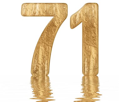 Rakamı 71, yetmiş bir, izole beyaz, su yüzeyine yansıyan 3d render