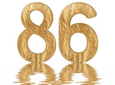 Sayı 86, seksen altı, izole beyaz, su yüzeyine yansıyan 3d render