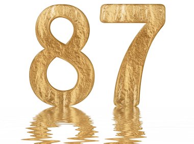 Rakamı 87, seksen yedi, izole beyaz, su yüzeyine yansıyan 3d render
