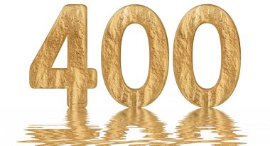 Rakamı 400, dört yüz, izole beyaz, su yüzeyine yansıyan 3d render
