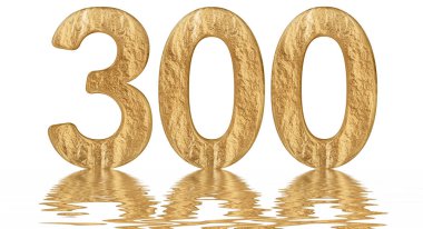 Rakamı 300, üç yüz, izole beyaz, su yüzeyine yansıyan 3d render