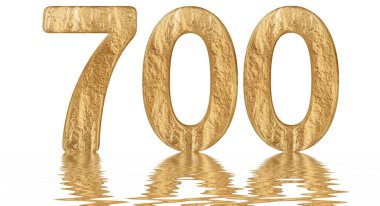 Rakamı 700, yedi yüz, izole beyaz, su yüzeyine yansıyan 3d render