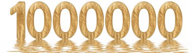 Rakamı 1000000, bir milyon, izole beyaz, su yüzeyine yansıyan 3d render