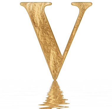 Romen rakamı V, quinque, 5, 5, su üzerinde yansıyan yüzey, izole üzerinde beyaz, 3d render