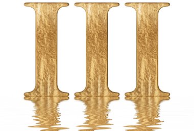 Romen rakamı III, tres, 3, üç, su üzerinde yansıyan yüzey, izole üzerinde beyaz, 3d render