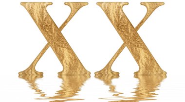 Romen rakamı Xx, viginti, 20, yirmi, su üzerinde yansıyan yüzey, izole üzerinde beyaz, 3d render