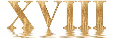 Romen rakamı XVIII, duodeviginti, 18, 18, su üzerinde yansıyan yüzey, izole üzerinde beyaz, 3d render