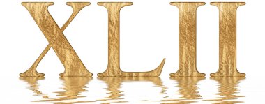 Romen rakamı XLII, duo et quadraginta, 42, kırk iki, izole beyaz, su yüzeyine yansıyan 3d render