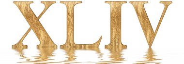 Romen rakamı XLIV, quattuor et quadraginta, 44, kırk dört, izole beyaz, su yüzeyine yansıyan 3d render