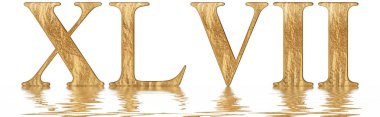 Romen rakamı Xlvii, septem et quadraginta, 47, kırk yedi, izole beyaz, su yüzeyine yansıyan 3d render
