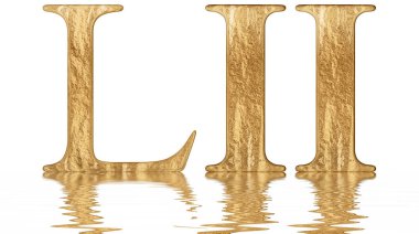 Romen rakamı LII, duo et quinquaginta, 52, elli iki, izole beyaz, su yüzeyine yansıyan 3d render