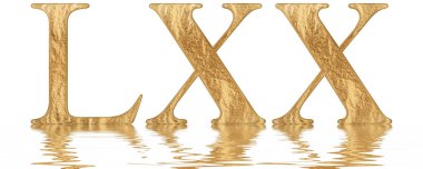 Romen rakamı Lxx, septuaginta, 70, yetmiş, su üzerinde yansıyan yüzey, izole üzerinde beyaz, 3d render